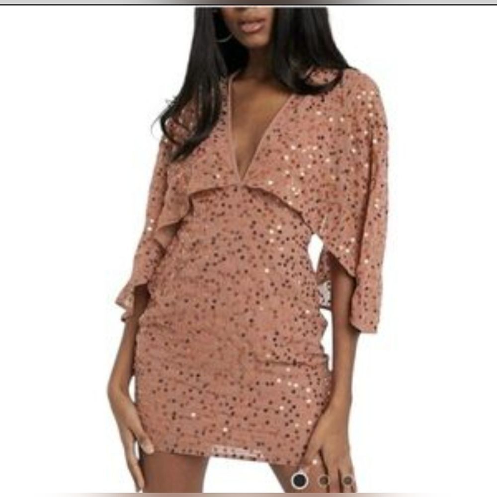 Nwt Asos design mini dress with cape kimono sleeve in scatter sequin size 2